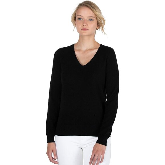 Women's 100% Pure Cashmere Long Sleeve Pullover V Neck Sweater